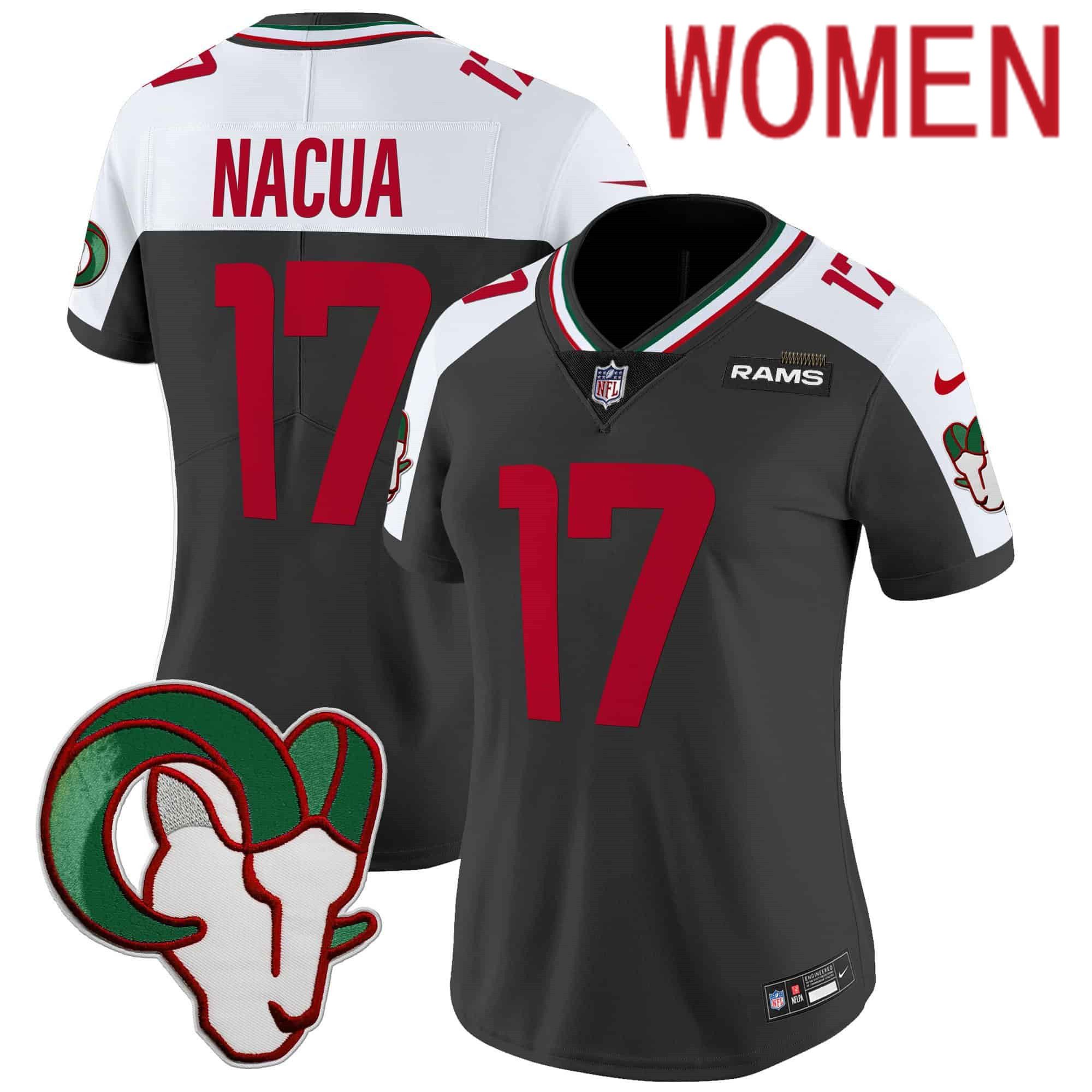 Women Los Angeles Rams 17 Nacua Black 2024 Nike Mexico Vapor Limited NFL Jersey style 1